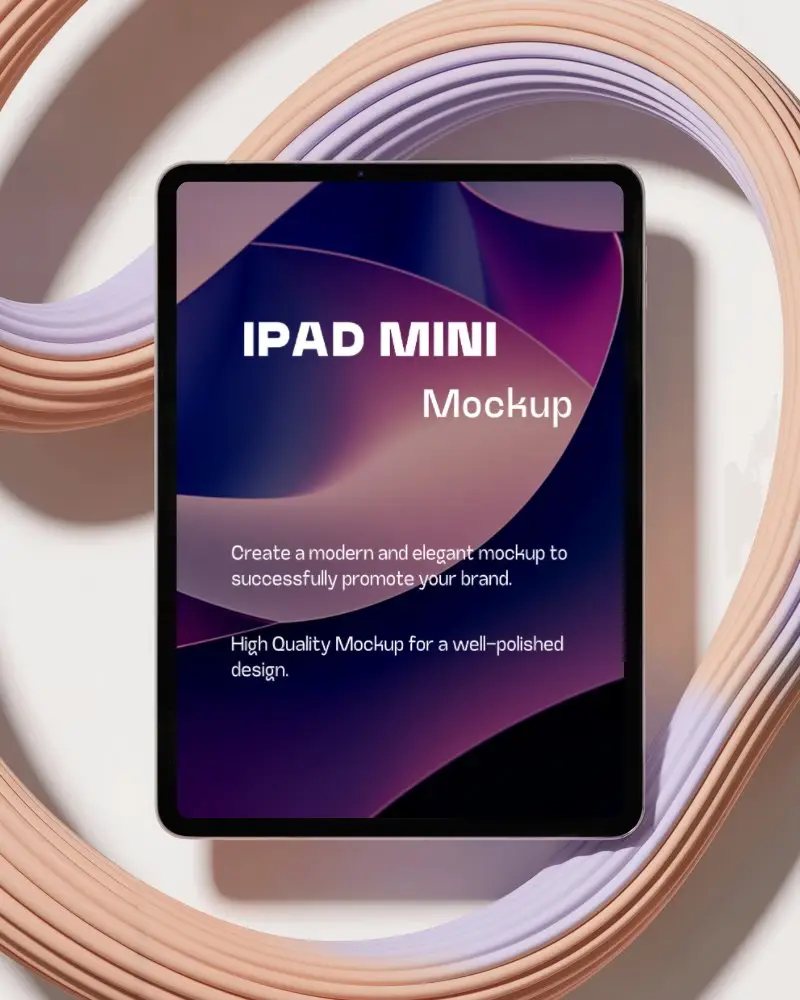 Ipad Mini Flat Mockup On Interwoven Pastel Strands Aesthetic Design