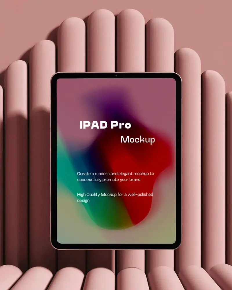 Ipad Pro Mockup On Padded Rose Pink Sculpted Surface Vertical Display With Soft Geometric Background