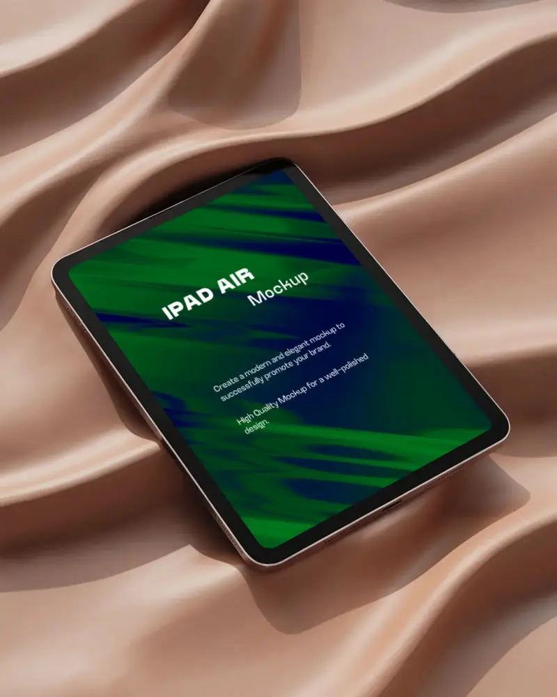 Luxury Ipad Air Display Mockup Flat Device On Curved Rose Gold Fabric Texture