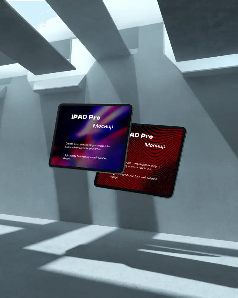 Architectural Style Ipad Pro Mockup Two Devices Hovering In Minimalist Concrete Space