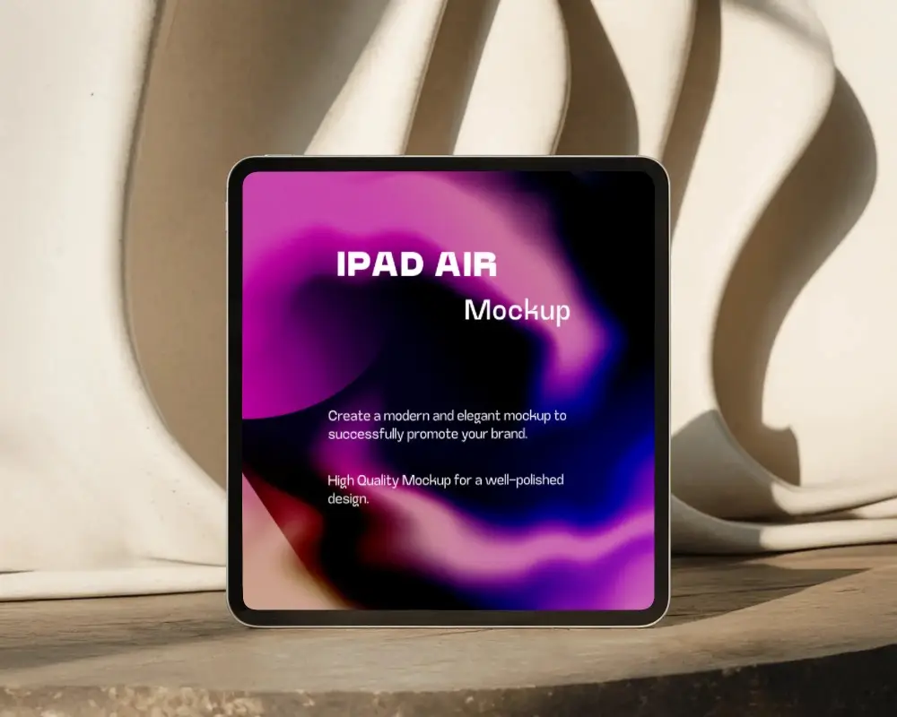 Elegant Ipad Air Mockup Flat Tablet On Textured Platform With Soft Sculptural Elements