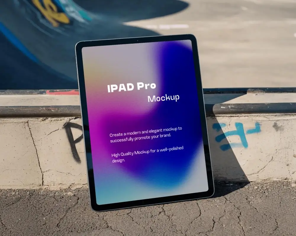 Edgy Ipad Pro Mockup Graffiti Backdrop Tablet Display In Gritty Concrete Skate Environment