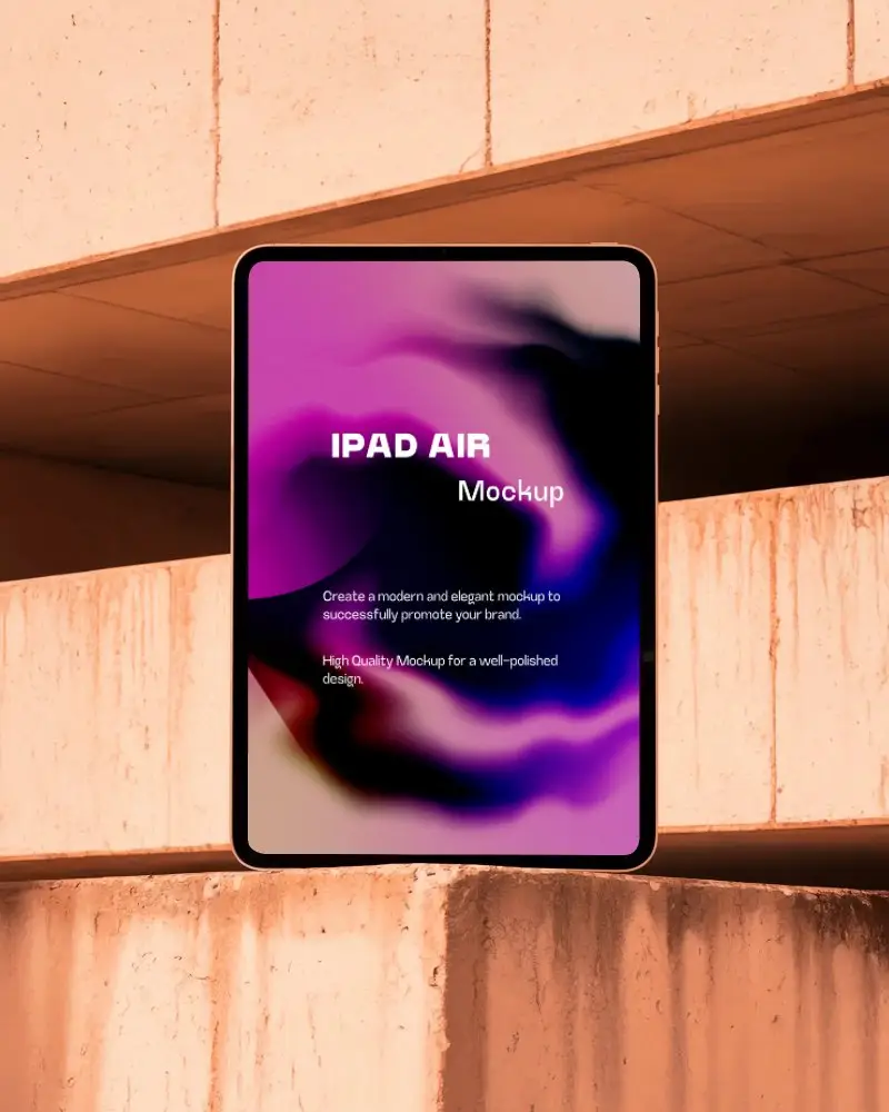 Modern Ipad Air Mockup Centered On Warm Toned Concrete Wall In Urban Structure Setting