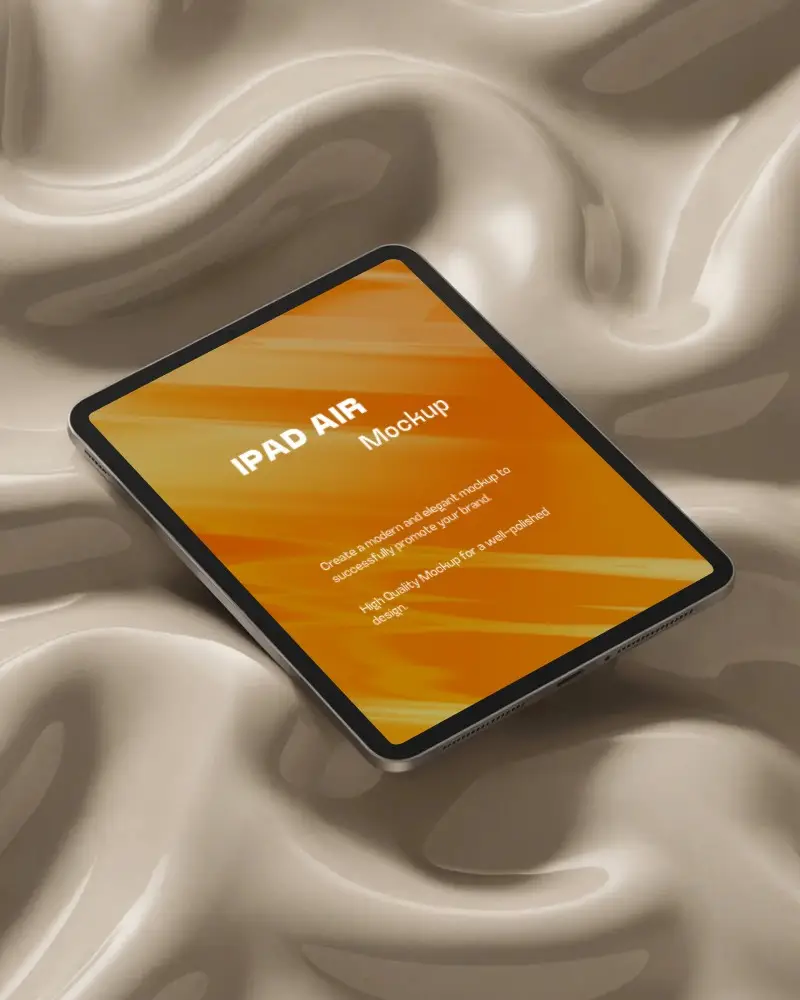 Sleek Ipad Air Mockup On Fluid Sculpted Beige Surface With Organic Glossy Texture