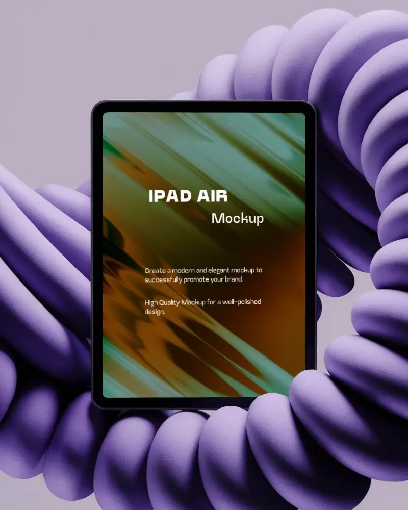 Ipad Air Mockup Centered In Purple Circular Cushion Loop With Soft Lighting On Violet Background