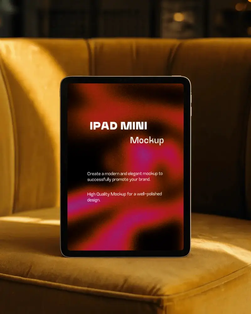Cozy Armchair Ipad Mini Mockup With Warm Golden Hour Lighting In Vintage Setting