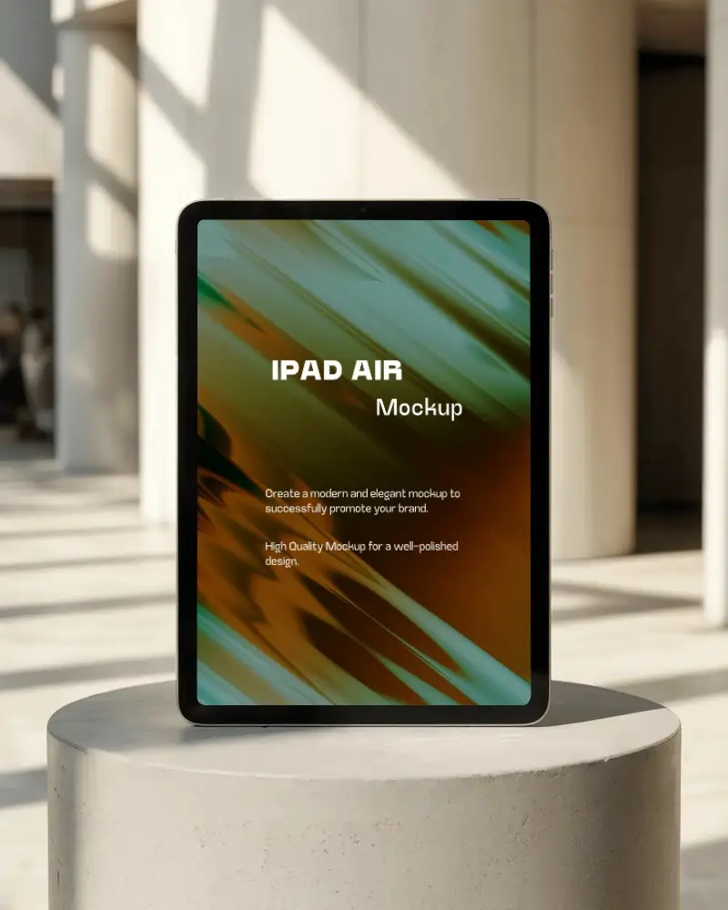 Modern Architecture Ipad Air Mockup Placed On Concrete Pedestal In Daylight