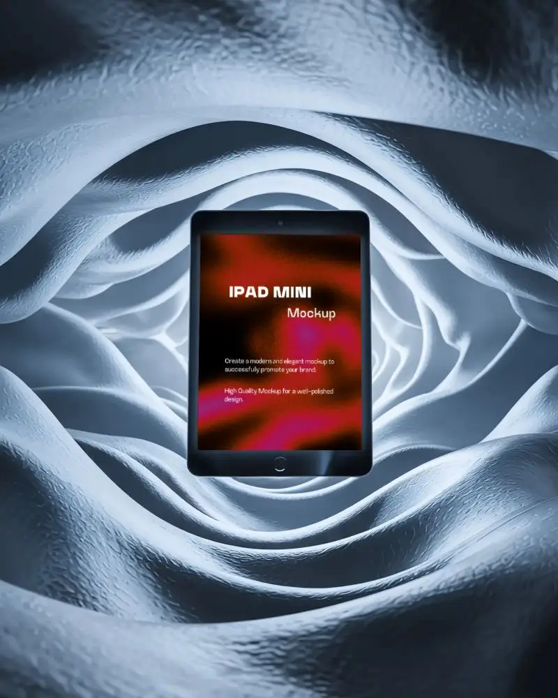 Futuristic Ipad Mini Mockup Centered In Abstract Textured Vortex With Blue Tonal Light