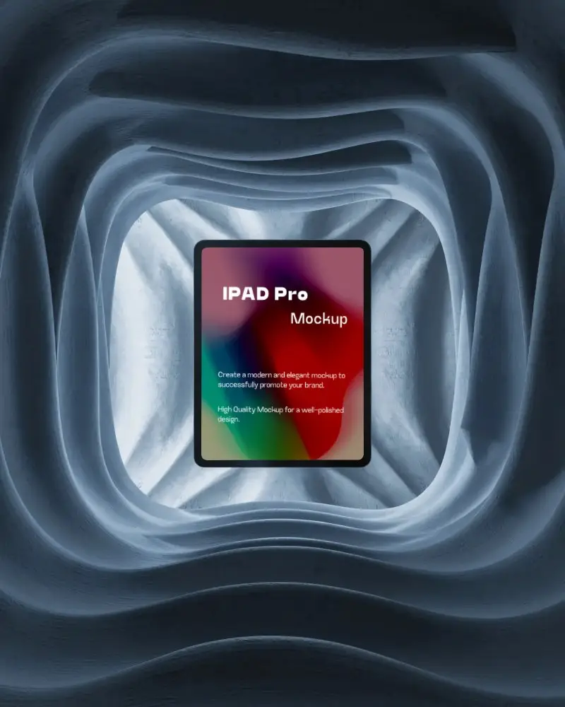 surreal-ipad-pro-mockup-centered-in-wavy-blue-layers-in-dreamlike-soft-architectural-form