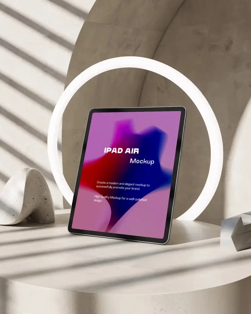 ipad-air-mockup-on-minimal-podium-with-glowing-ring-and-soft-sunlight-striped-shadows