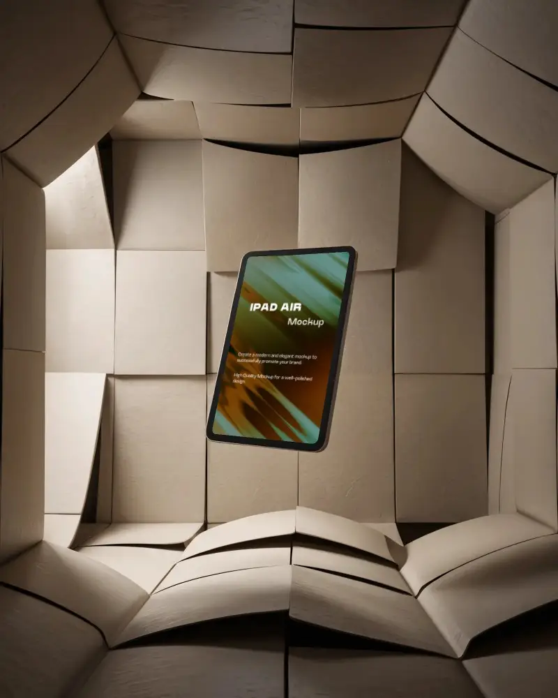 ipad-air-mockup-floating-in-textured-padded-room-with-soft-light-and-abstract-surfaces