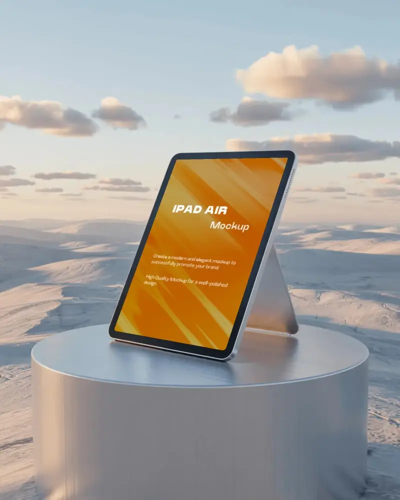 elegant-ipad-air-mockup-in-open-space-on-metallic-base-with-cloudy-skies-and-peaks
