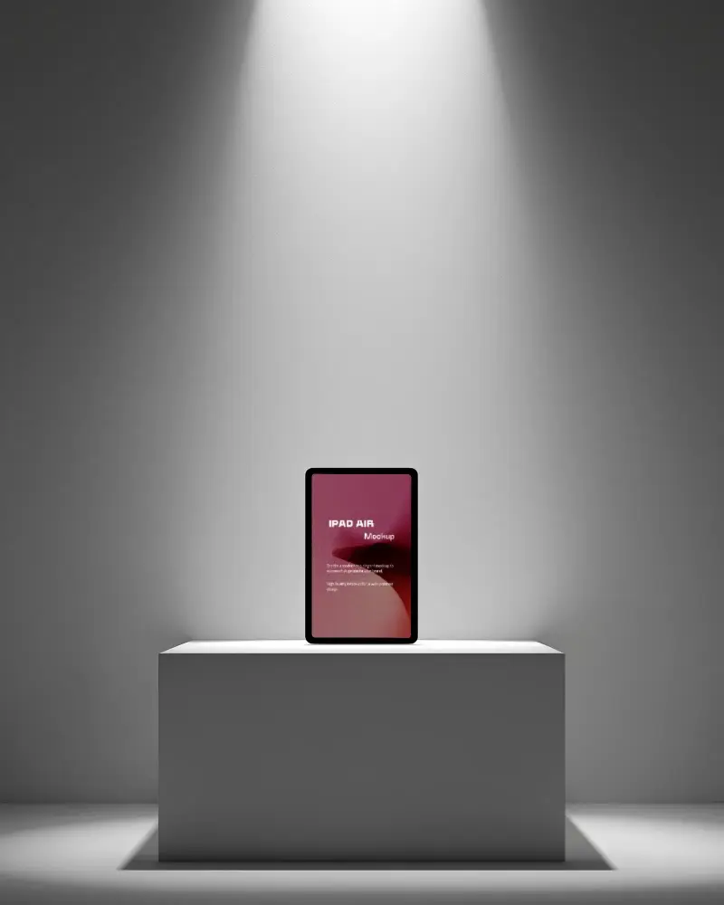 elegant-ipad-air-mockup-displayed-on-platform-with-focused-lighting-in-stylish-minimalist-room