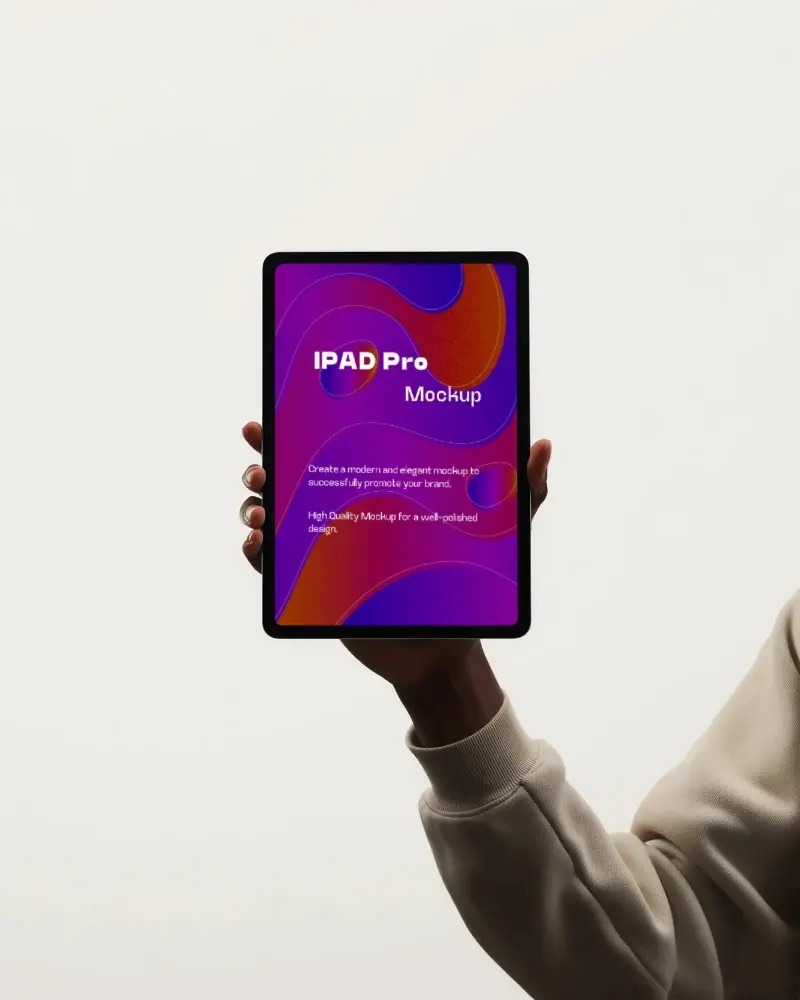 Ipad Pro Mockup Handheld In Portrait Orientation With Clean Minimal Background And Modern Studio