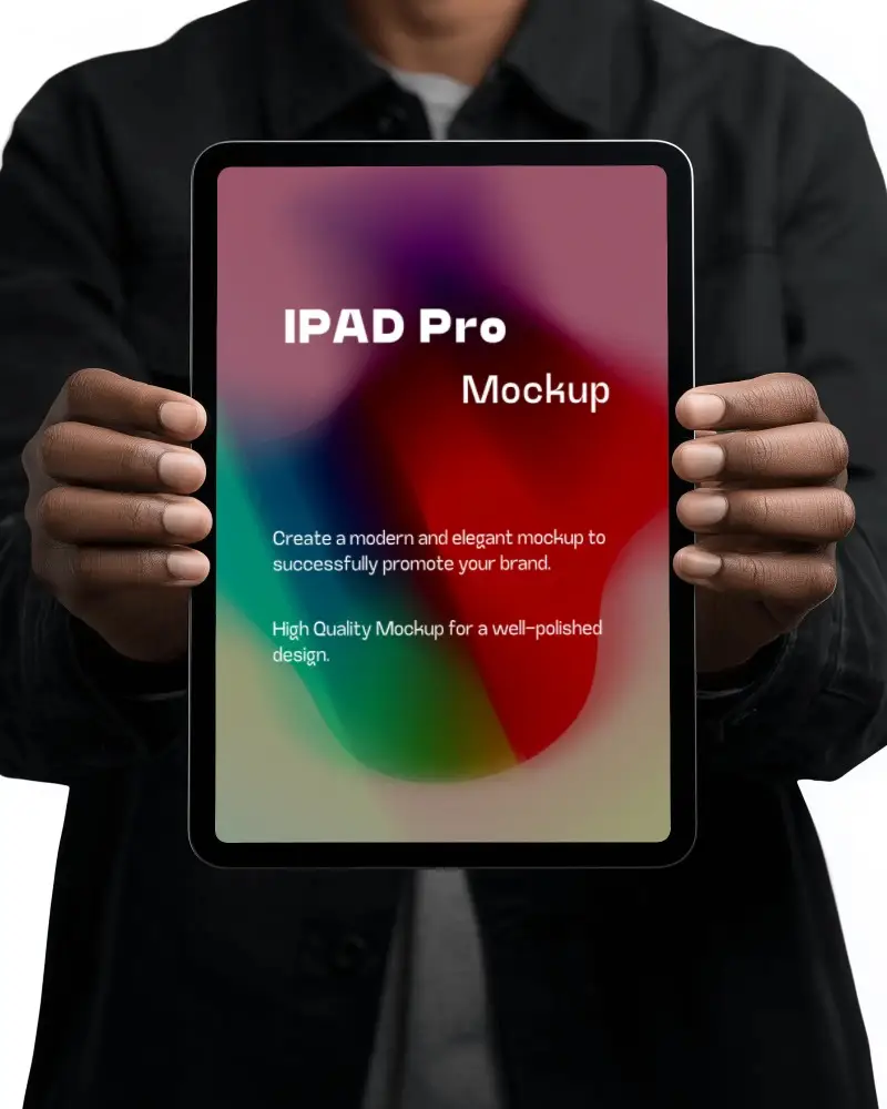 Realistic Ipad Pro Mockup Digital Tablet Held In Hands Front Facing Display Against Clean Background