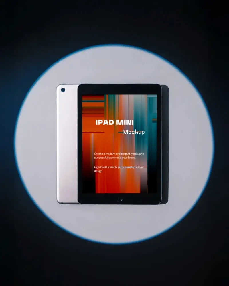 Modern Ipad Mini Mockup Top View Digital Tablet Centered In Bright Spotlight On Dark Background