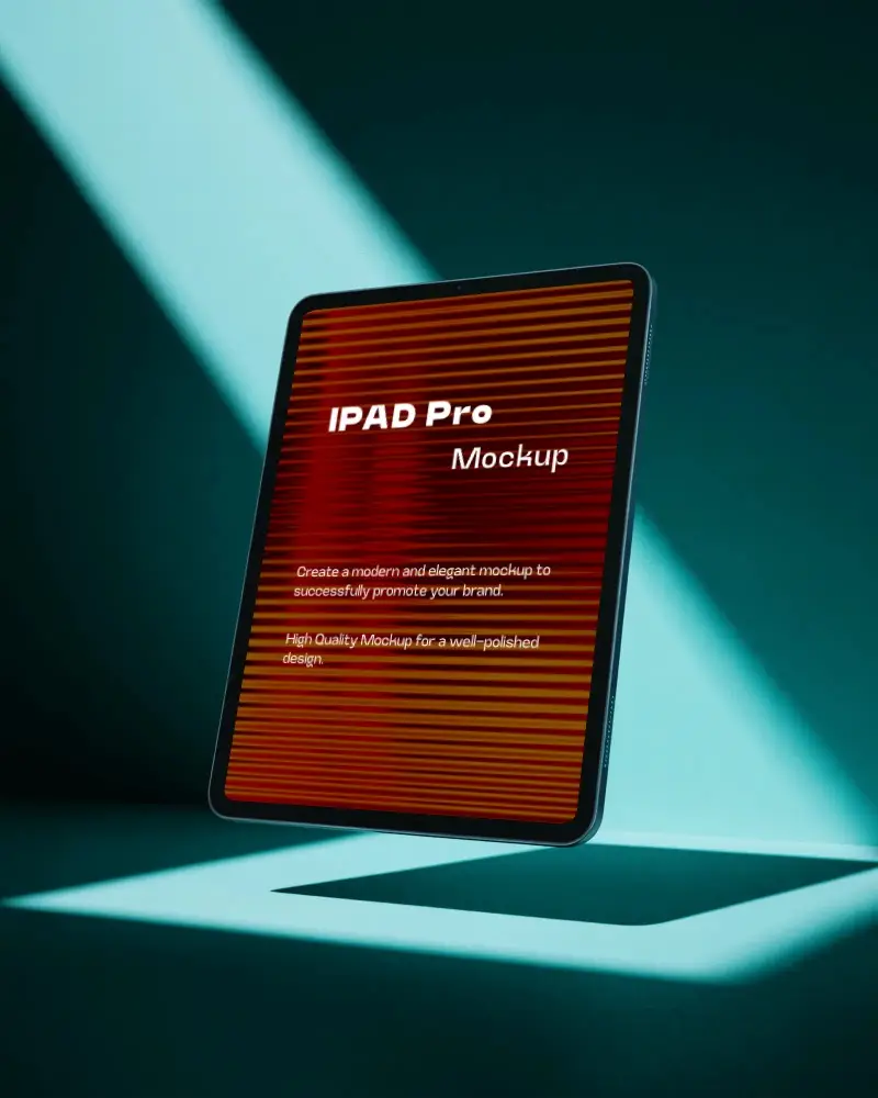 Futuristic Ipad Pro Floating Mockup Digital Tablet Display With Dramatic Teal Lighting