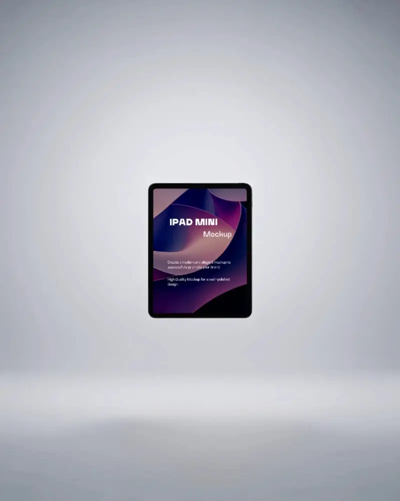 Ipad Mini Floating Mockup In Minimalist Studio With Soft Gray Gradient Background