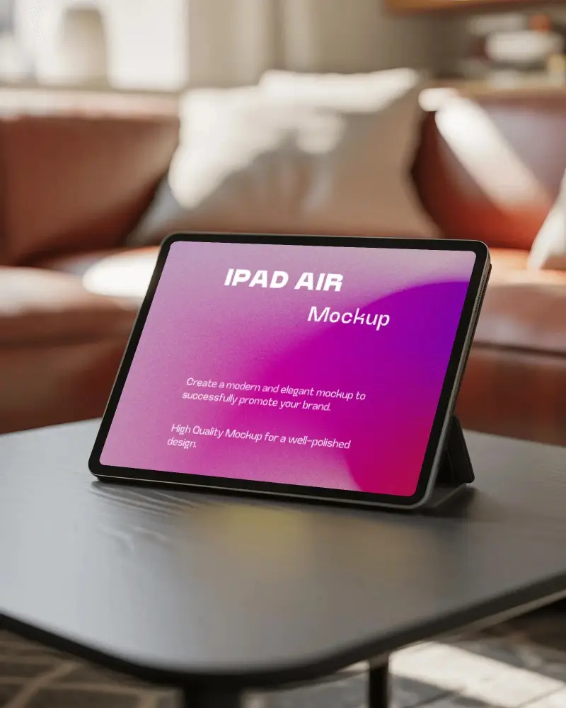 Home Interior Ipad Air Mockup On Table In Warm Bright Living Room For Ui Presentation