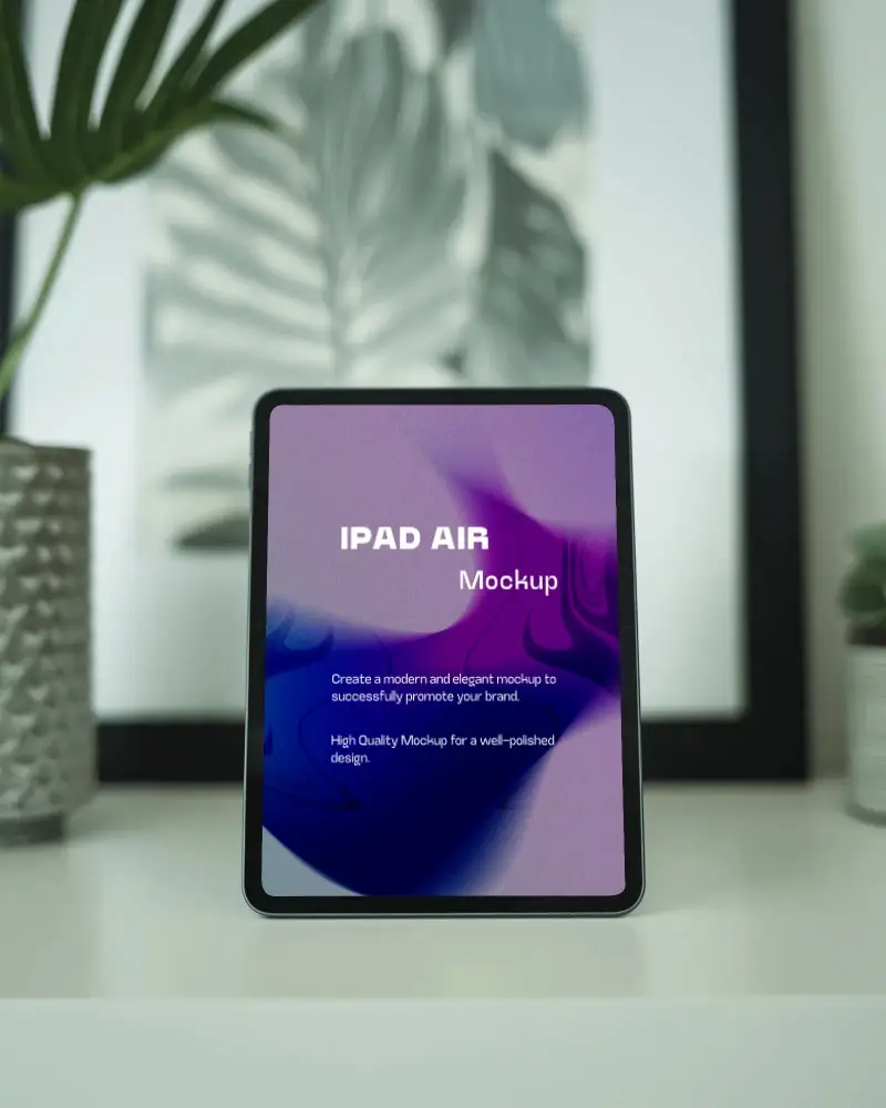 Ipad Air Mockup On Desk With Modern Botanical Interior Decor Background