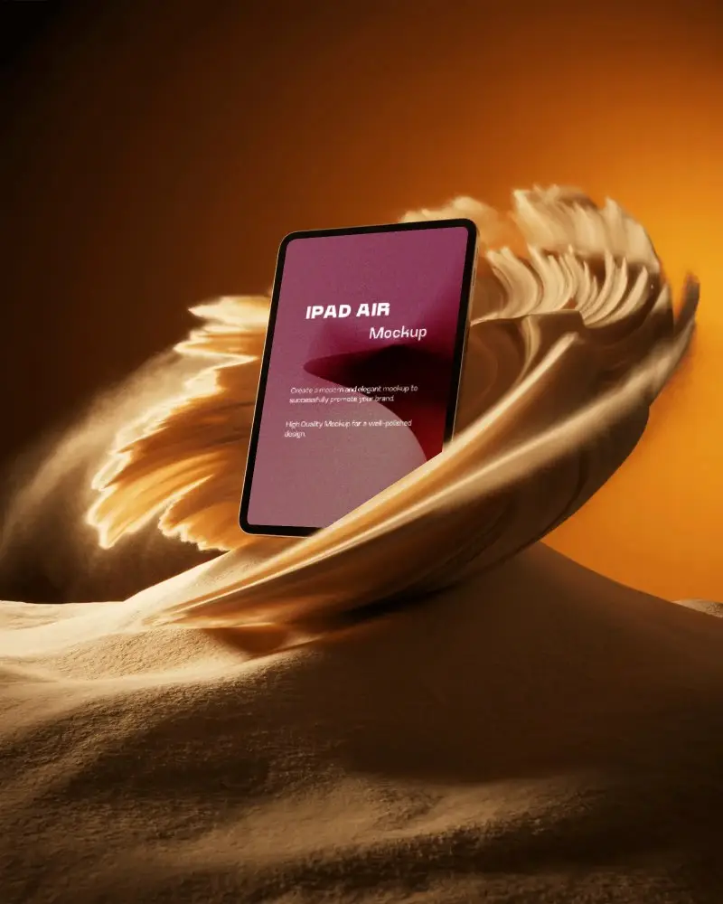 Ipad Air Mockup Floating With Sand Wave Motion Effect And Golden Background