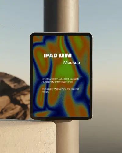 Sleek Ipad Mini Screen Mockup Positioned Against Neutral Toned Urban Environment