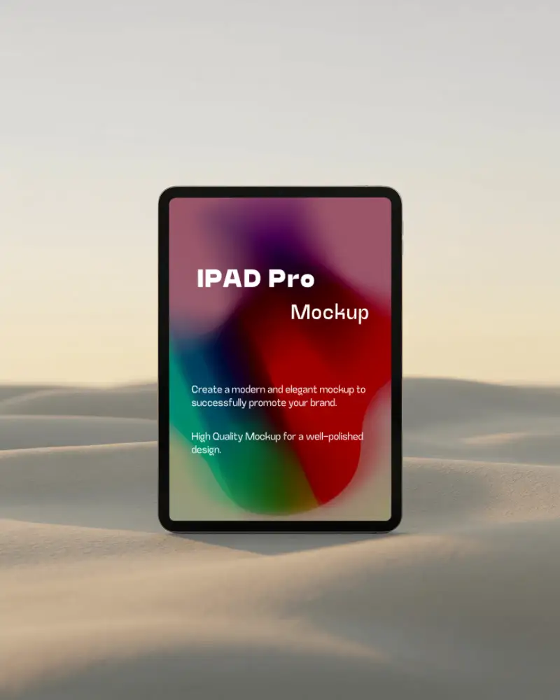 Sleek Ipad Pro Mockup On Surfaced Sand Dunes With Minimalist Background Studio Shot