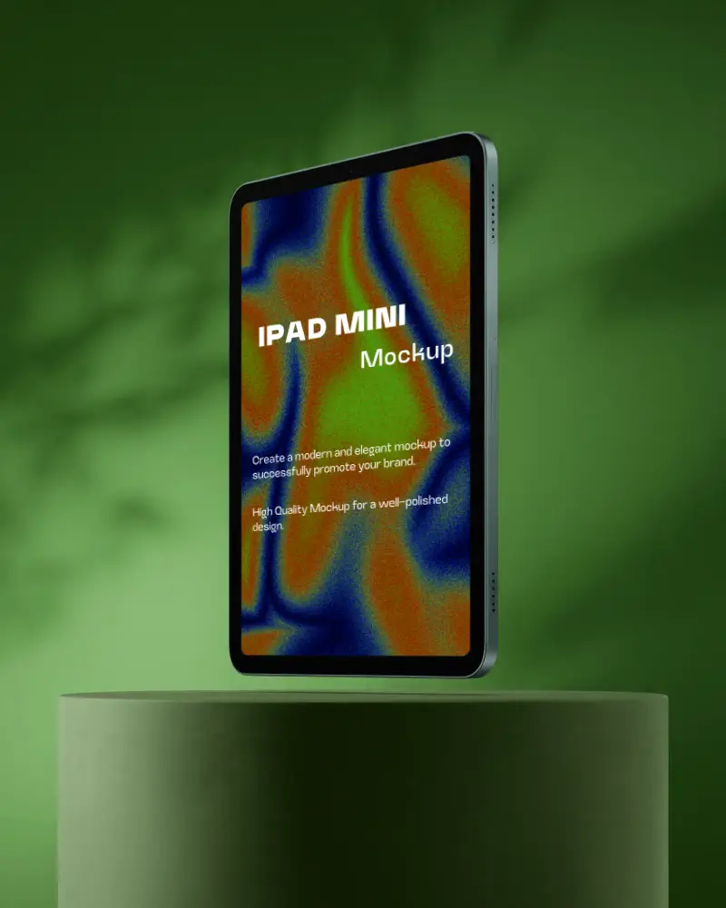 Futuristic Ipad Mini Mockup Floating Against Softly Lit Gradient Background Scene