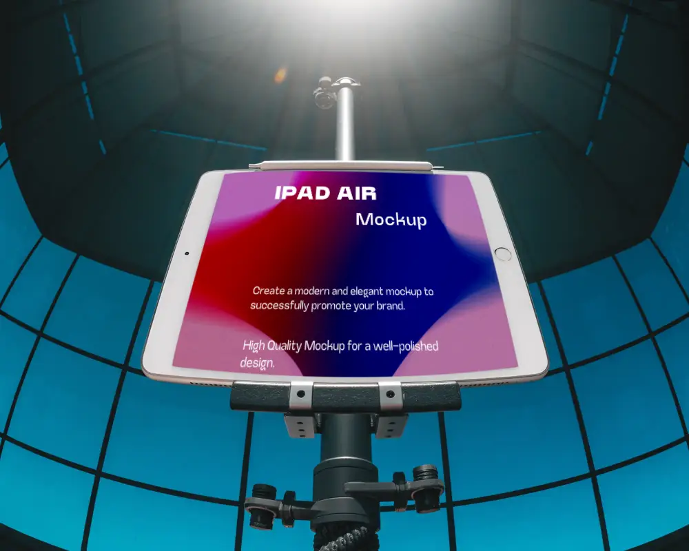 Modern Ipad Air Mockup With Blank Screen On Secure Tripod Stand For Digital Display Use