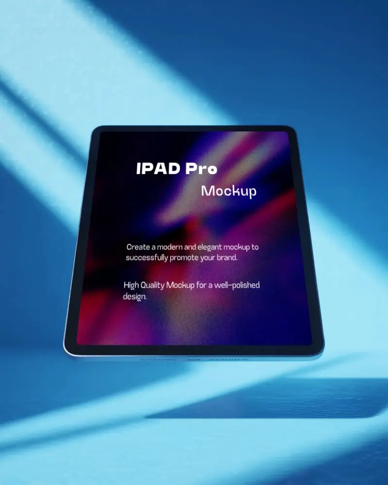 Sleek Ipad Pro Mockup Floating On Modern Background With Shadow And Gradient Light Effects
