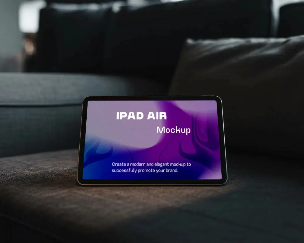 Sleek Modern Ipad Air Mockup On Couch For Digital Content Presentation Or Online Marketing Use