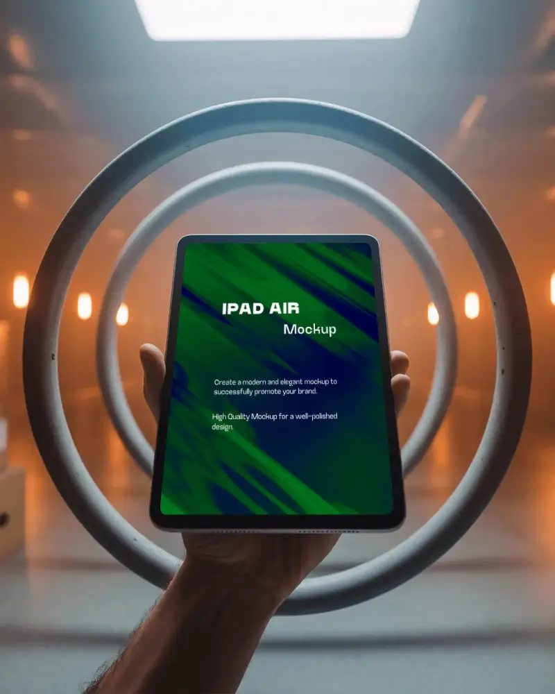 Futuristic Ipad Air Mockup With Circular Lighting High Tech Tablet Display For Technology Showcase