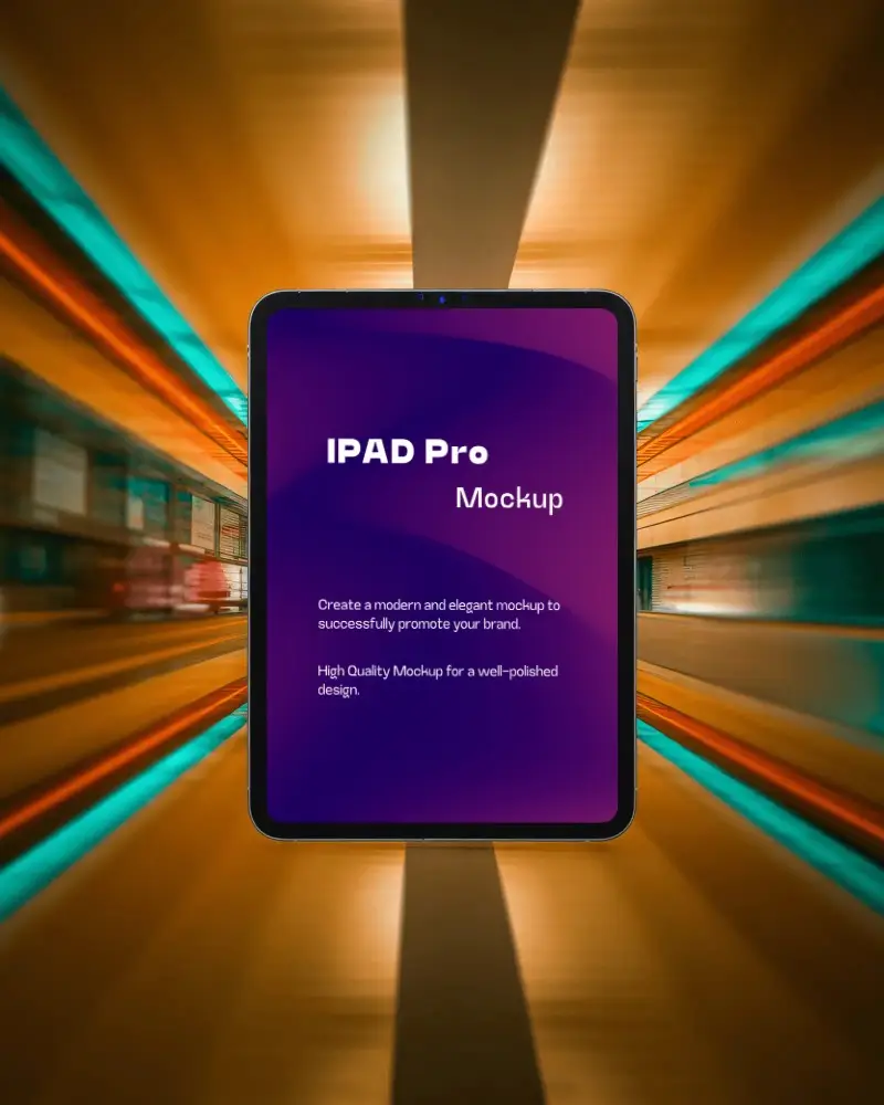 Sleek Ipad Pro Mockup Floating In Abstract Horizontal Motion Blur Setting For Digital Project