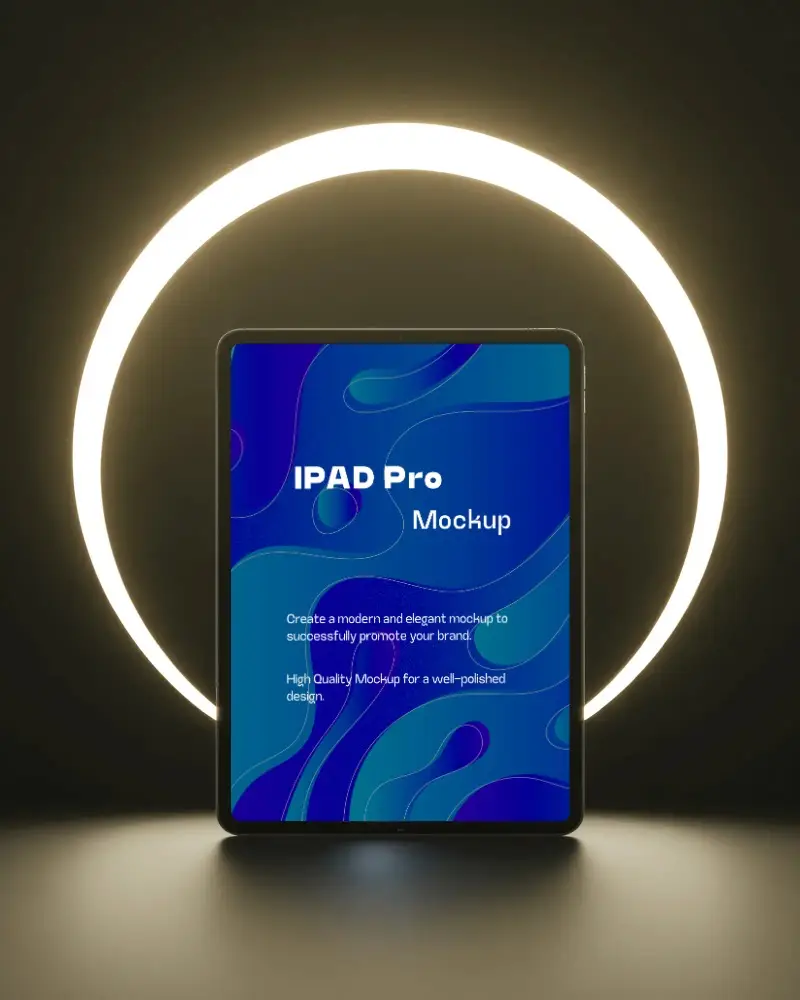 Modern Ipad Air Mockup With Glowing Circle Light Background For Digital Display