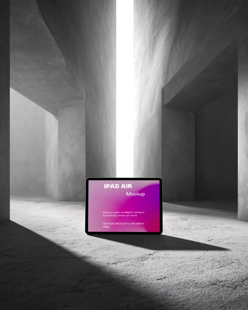 Modern Ipad Air Mockup In Minimalist Architectural Space With Dramatic Light And Shadow Effects