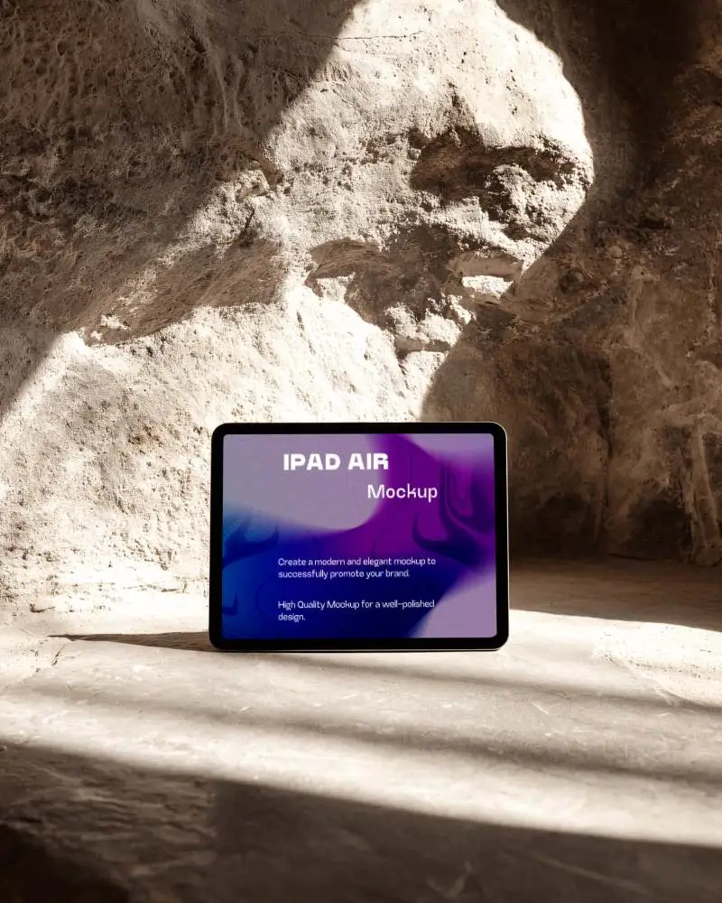 Modern Ipad Air Mockup On Ancient Stone Background For Digital Device Presentation
