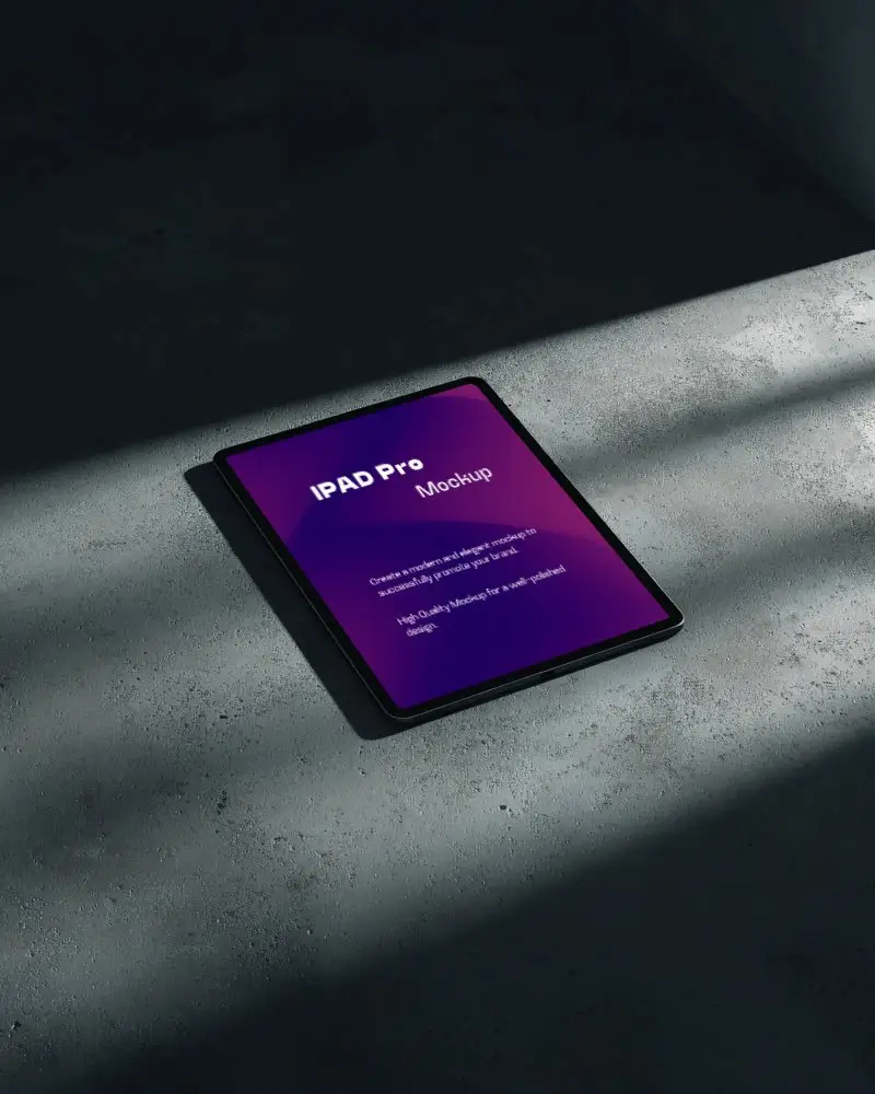 Sleek Modern Ipad Pro Mockup On Minimalist Concrete Surface With Natural Shadows