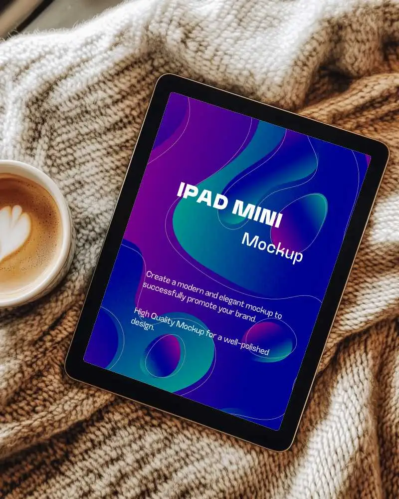 Luxury Cozy Ipad Mockup On Wool Blanket With Cappuccino Soft Lighting And Warm Atmosphere