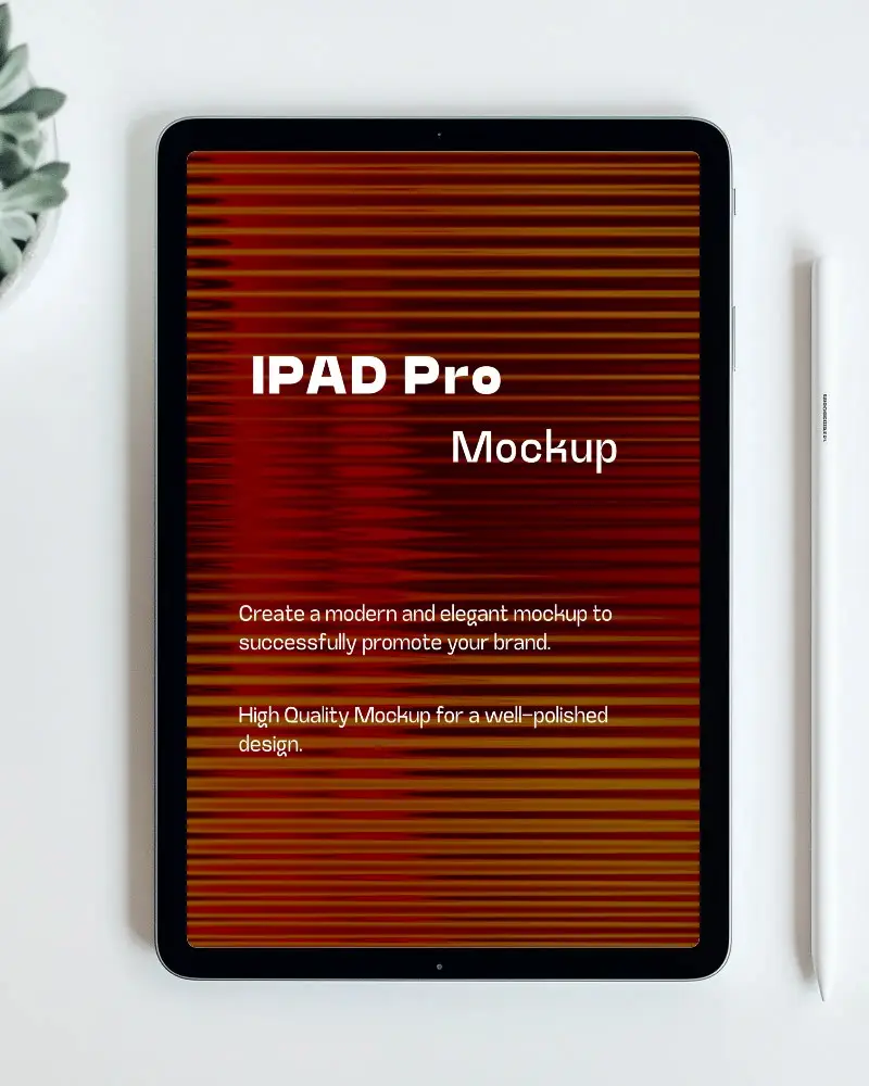 Top View Ipad Mockup On White Desk With Apple Pencil And Succulent Clean And Minimal Workspace Scene