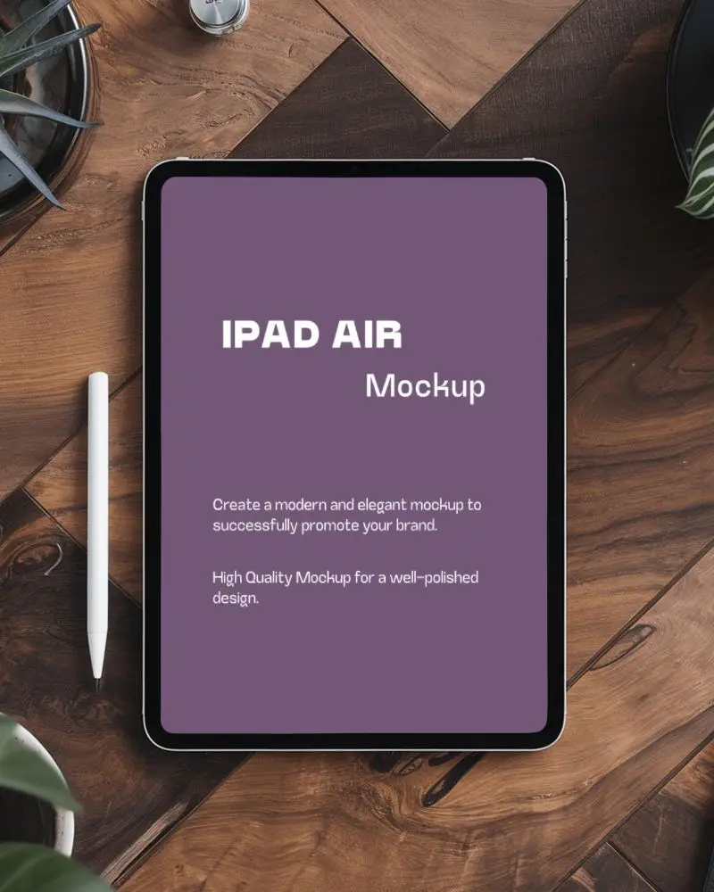 Top View Ipad Mockup On Wooden Desk With Stylus