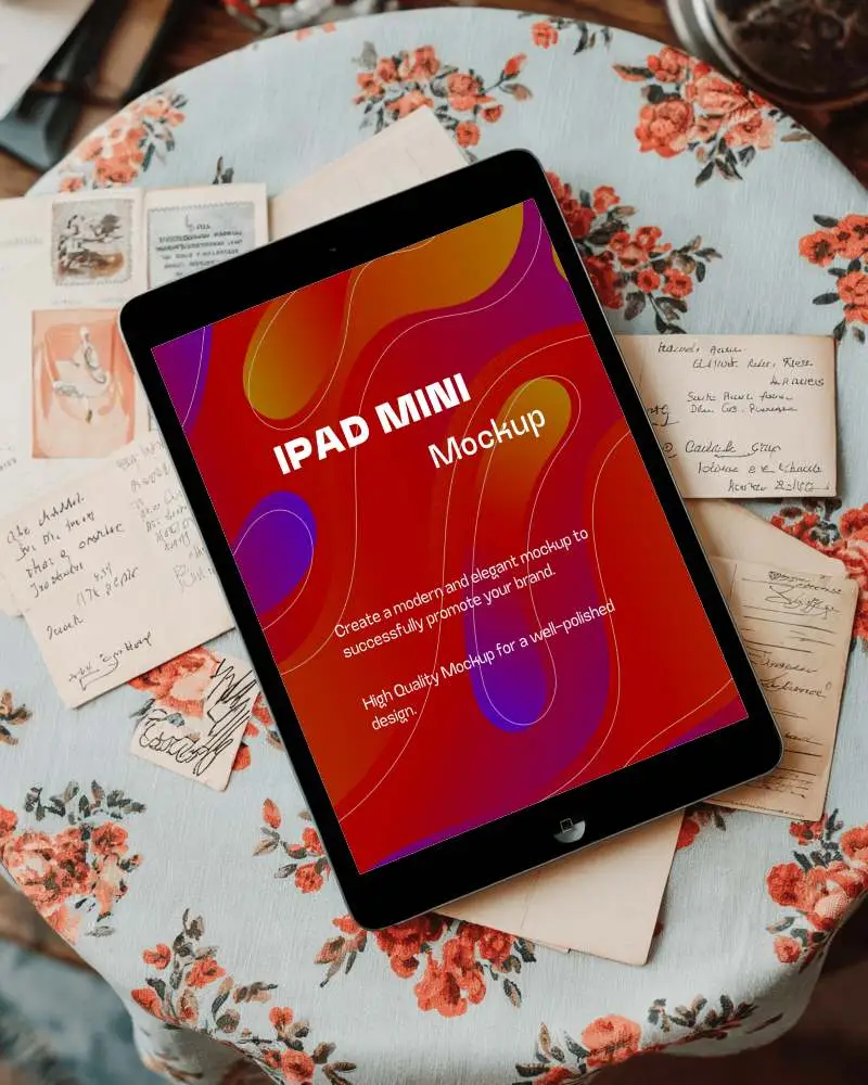 Ipad Screen Mockup Modern Digital Device Contrasting With Vintage Paper Elements On Decorative Background Soft And Inviting Tone