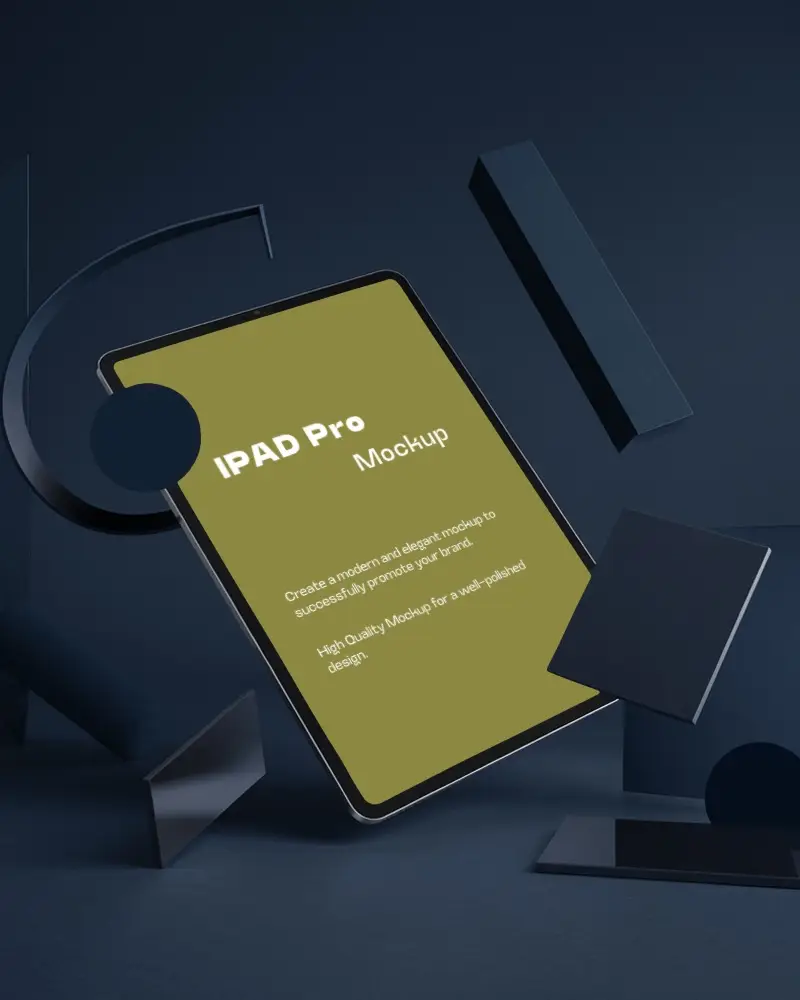Futuristic Ipad Mockup With Abstract Dark Shapes
