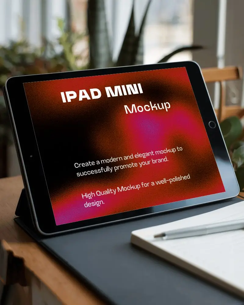 Cozy Workspace Ipad Mockup Digital Tablet On Wooden Desk With Notebook Pen And Natural Lighting