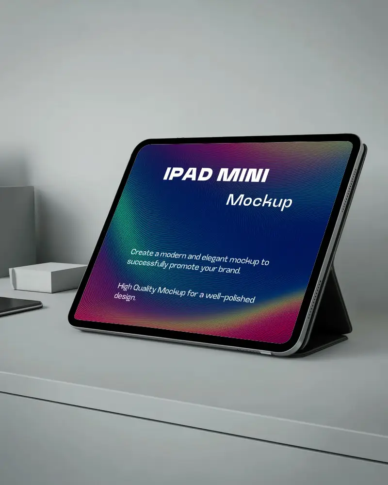 Premium Workspace Ipad Mockup Elegant Tablet On Foldable Stand In Clean And Contemporary Environment