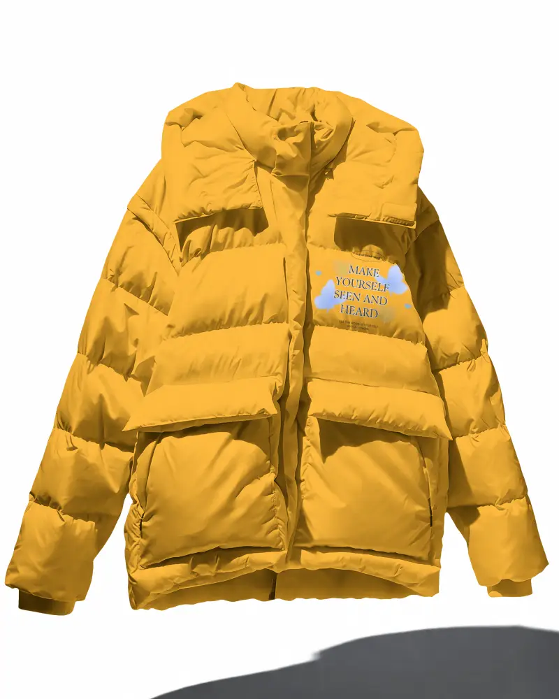 Winter Puffer Jacket Mockup With Pockets And High Collar For Cold Weather Essentials