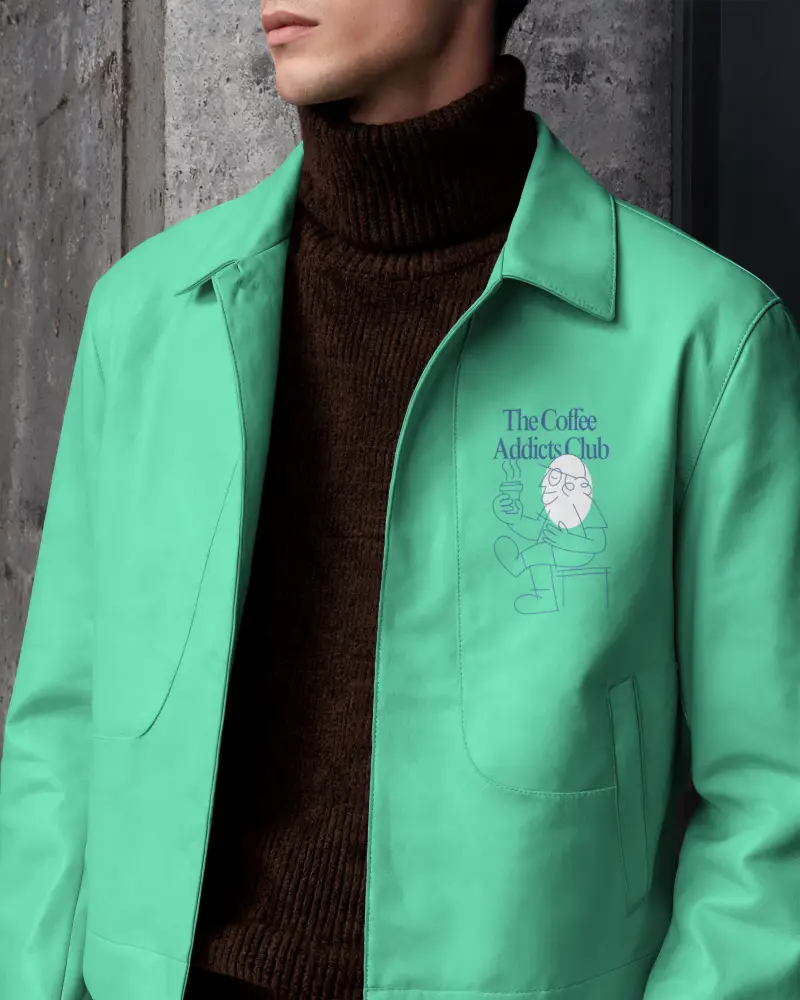 Modern Minimalist Leather Jacket Mockup With Open Front Sharp Collar And Sleek Silhouette