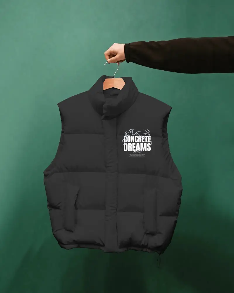 Stylish Winter Jacket Mockup Puffer Vest With High Collar For Cold Weather And Outdoor Activities