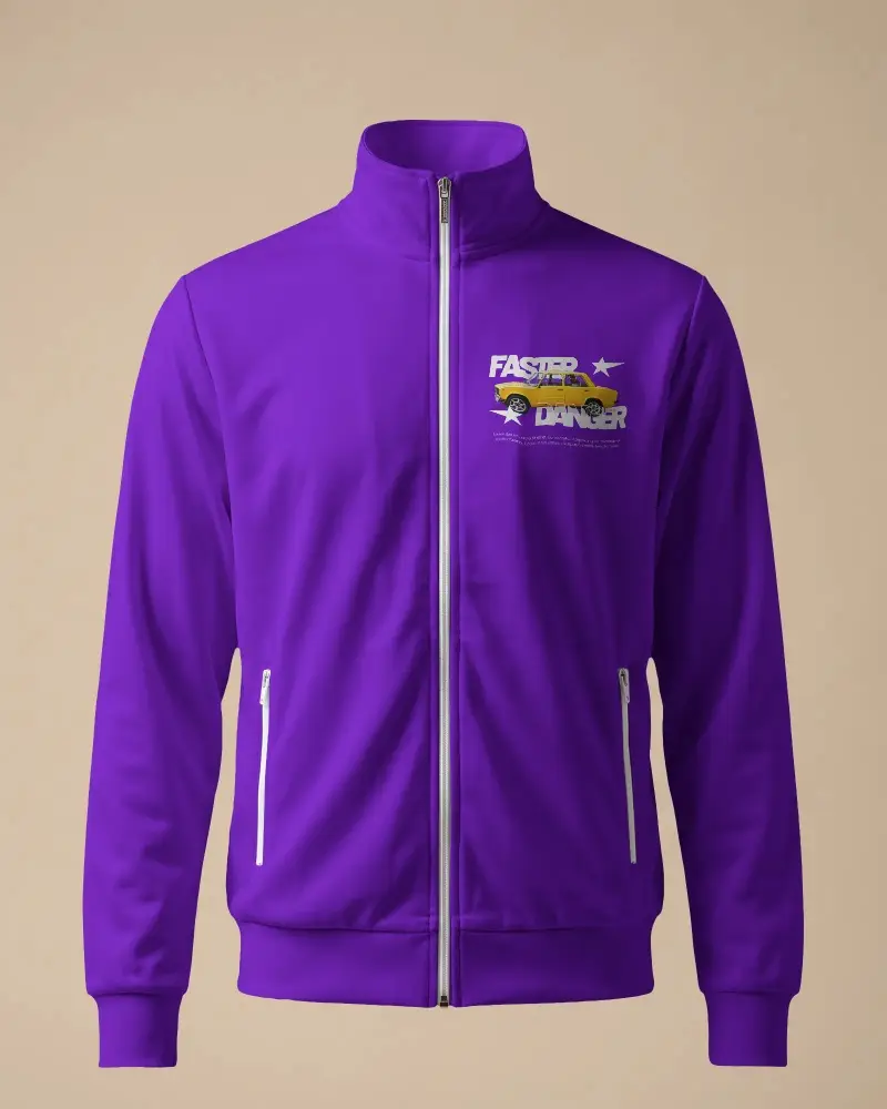 Classic Full Zip Track Jacket Mockup With Stand Collar And Zippered Pockets For Modern Style