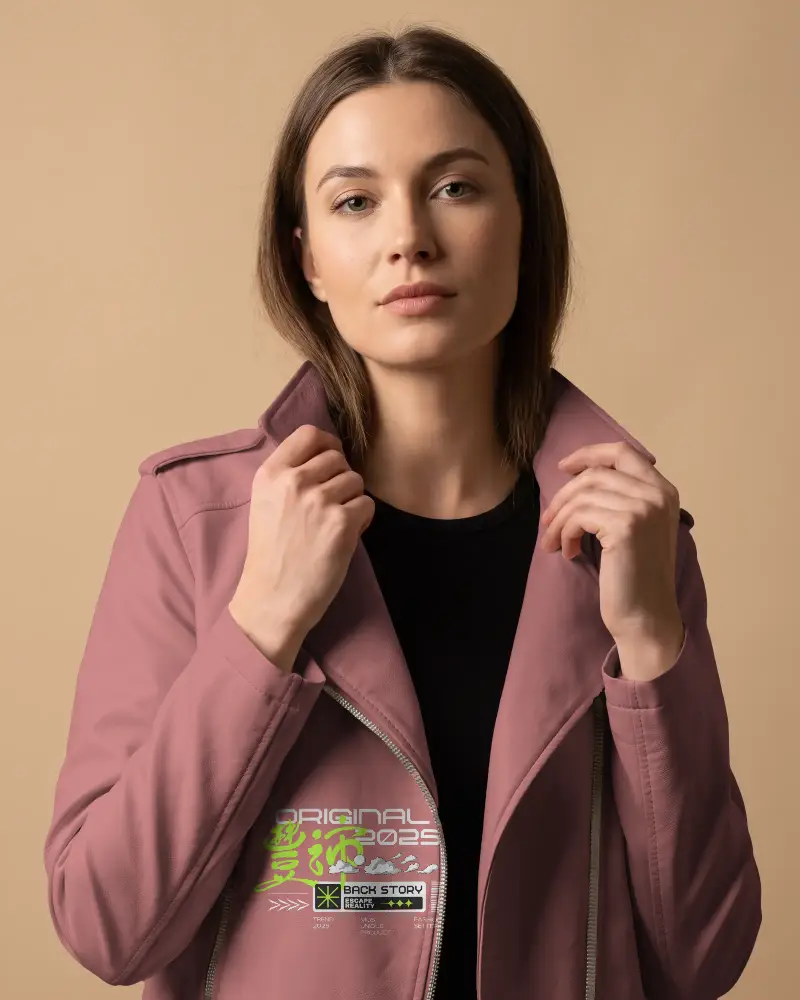 Premium Womens Leather Jacket Mockup Fashionable Casual Outerwear For Modern Stylish Looks