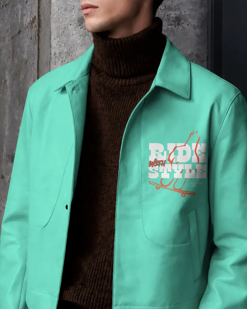 Mens Premium Leather Jacket Mockup With Classic Collar And Stylish Minimalist Design For Fashion
